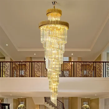Velikih LED Luksuzni lestence Dolge Spiralne Obesek Visi Razsvetljava, Dnevna Soba Villa Stopnice Vzmetenje Gold Black Lustre