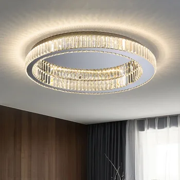 Sodobna Krog Zlata Chrome in Kristalno Stropni Lestenec Razsvetljavo LED za Spalnico, dnevno Sobo Notranjo Svetlobo Napeljave